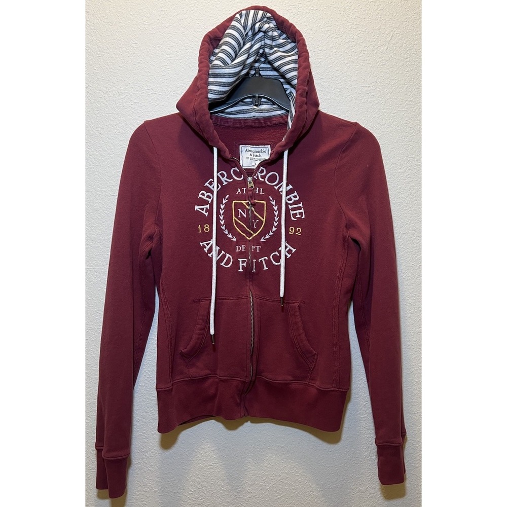 Abercrombie & Fitch Vintage Y2K Red Embroidered Grunge Logo Full Zip Hoodie‎ L